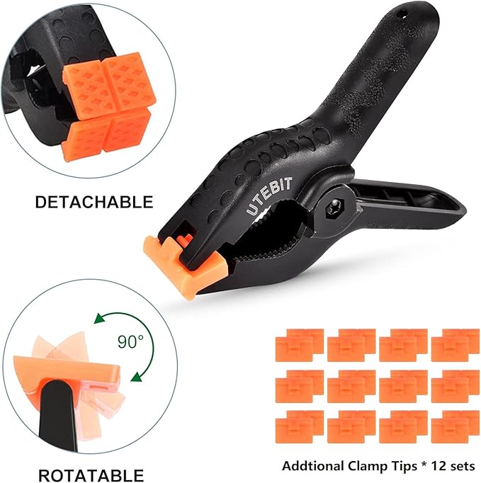 UTEBIT 8 Packs Spring Clamps 4 inch Backdrop Clips Portable Black Plastic Spring Clamp Heavy Duty Clips for Photo Studio, Woodwork, Artwork