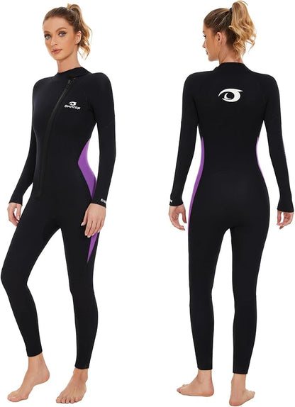 Owntop Wetsuit 5mm Neoprene Diving Suit - Mens Womens Thicken Full Wet Suit, Front Zip Long Sleeve UPF50+ Keep Warm Swimwear for Scuba Surfing Swimming Diving Snorkeling Water Sports