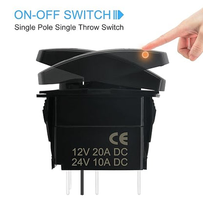 Rear Lights Rocker Switch Toggle On-Off 12V20A 24V10A Waterproof 5Pin Laser SPST Toggle Switch Blue Backlit with Jumper Wires Set for Marine Boat Car Truck RV SUV