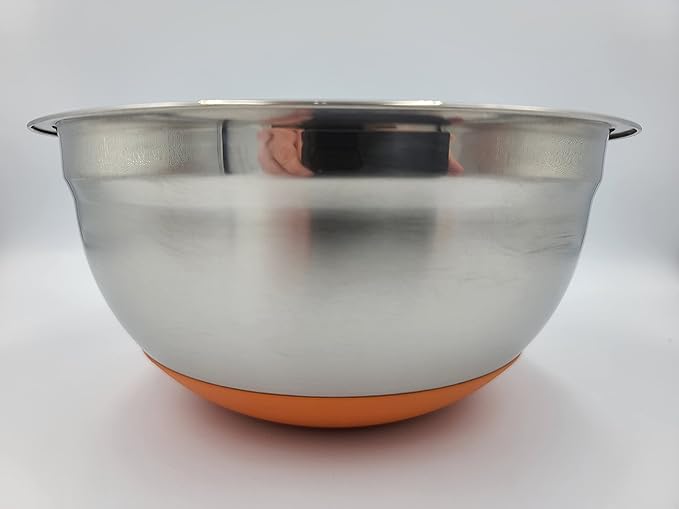 Professional Grade 2.7 Quart Stainless Steel Mixing Bowl With Grip Bottom  Orange