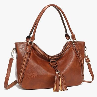 Womens Vintage Tote Bags Large Top Handle Satchel Handbags Vegan Leather Crossbody Bag with Tassel Shoulder Purse