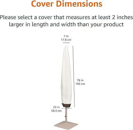 Basics Outdoor Patio Umbrella Cover, Waterproof, Anti-UV, Durable, BeigeWhite, 7" x 23" x 76"