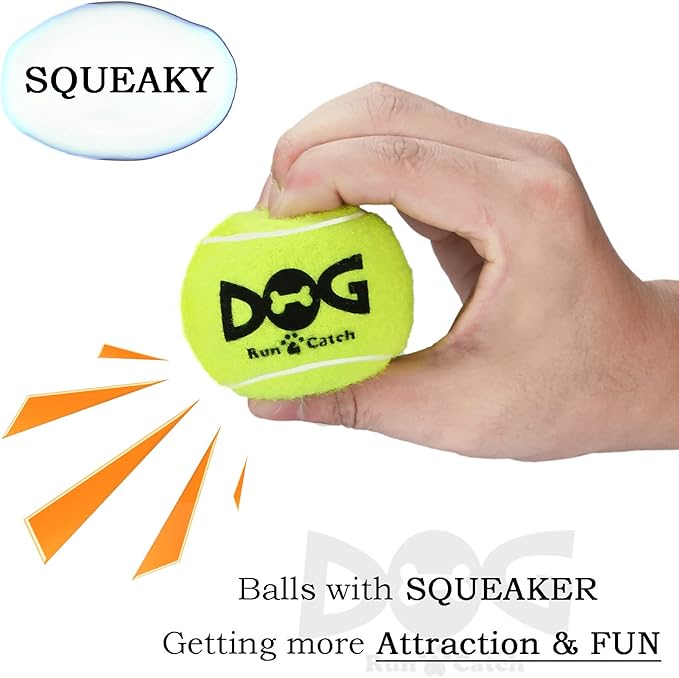 Squeaky Tennis Balls for Dogs Colorful Easy Catching Pet Dog Balls 4 Pack (Squeak-2.5inch-Yellow)