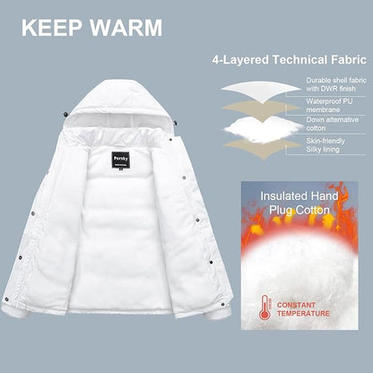 Pursky Women's Warm Winter Thicken Coat Waterproof Cropped Jackets Parka With Removable Hood