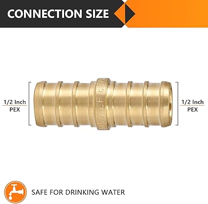 10-Pack PEX Fittings, 12"x12" Pex Straight Coupling, Brass Crimp Fitting for Pex Pipes, ASTM F1807