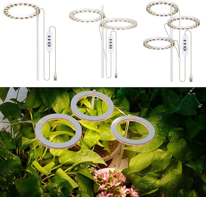 LED Grow Lights, Full Spectrum LED Plant Light,Plant Growing Light with 360-Degree Circular Ring Lamp, Plant Light for Indoor Plants, Succulent, Micro Landscape(one Head)