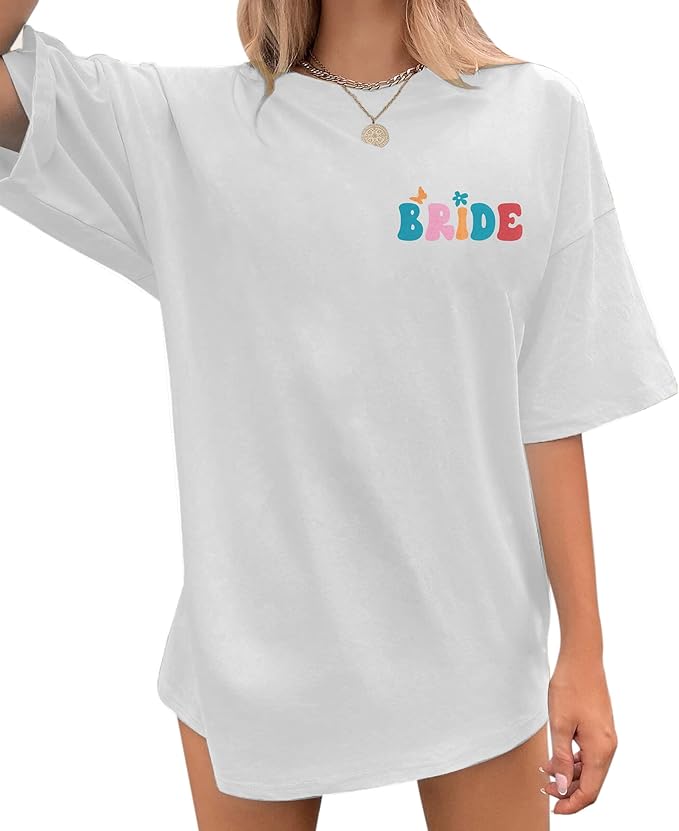 Bride Shirts for Women Bachelorette Party Wedding Tees Bridal T Shirt Bridesmaid Oversized Short Sleeve Tops