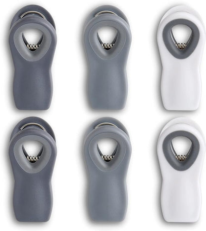 HIC Kitchen Multi-Purpose Magnetic Clips, Soft-Grip Handles, Set of 6 Clips, 2 Each White, Grey, and Charcoal