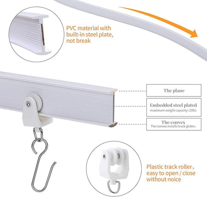 Flexible Bendable Ceiling Curtain Track, 5m (16.4ft), Ceiling Mount, for Curtain Track with Track Curtain System, RV Curtain Spacer, Curtain Ceiling Track, white