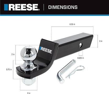 Reese 21536 Trailer Hitch Ball Mount Starter Kit, Fits 2 Inch Square Receiver, 2 Inch Drop, 6,000 lbs. Capacity, Includes 2 Inch Trailer Ball and Pin & Clip