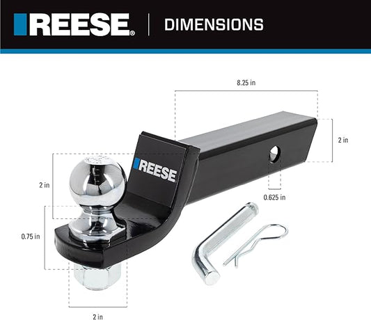Reese 21536 Trailer Hitch Ball Mount Starter Kit, Fits 2 Inch Square Receiver, 2 Inch Drop, 6,000 lbs. Capacity, Includes 2 Inch Trailer Ball and Pin & Clip