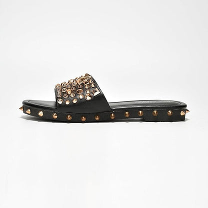 Cape Robbin Tonie Spike and Stud Adorned Flat Sandals (Tonie)