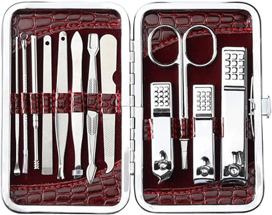 12 Pieces Manicure Set Professional Nail Clippers kit Stainless Steel Manicure kit Nail Care Tools with Luxurious Leather case