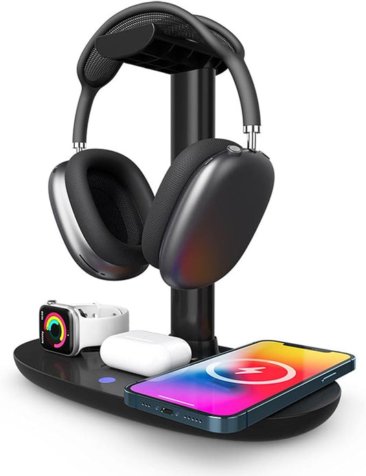 Wireless Charger Compatible,Detachable Design Headphone Stand,Stylish Appearance 4 in 1 Wireless Charger with Headphone Stand Headset Holder,for Mobile Phones Earphones Watches