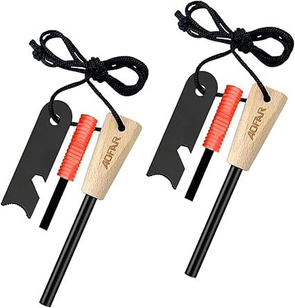 AOFAR Magnesium Fire Starter AF-382 (2-Pack) and AF-374 (2-Pack) Waterproof Fire Steel Pouch for Camping, Hiking, Hunting