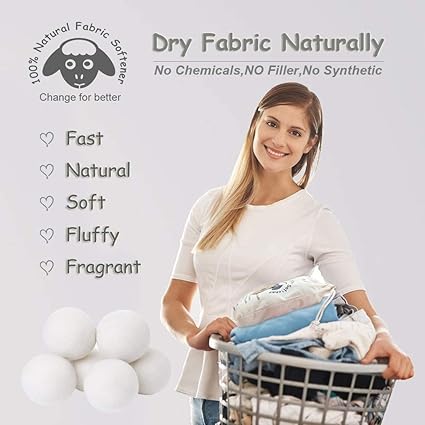 Wool Dryer Balls Organic XL 6-Pack, 100 New Zealand Chemical Free Fabric Softener for 1000 Loads, Baby Safe  Hypoallergenic, Reduce Wrinkles  Shorten Drying Time Naturally