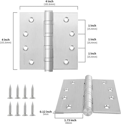 3 Pack goldenwarm Satin Nickel 4'' Door Hinges for Exterior Doors Ball Bearing Door Hinges 4in x 4in with Square Corner, Heavy-Duty, 304 Stainless Steel