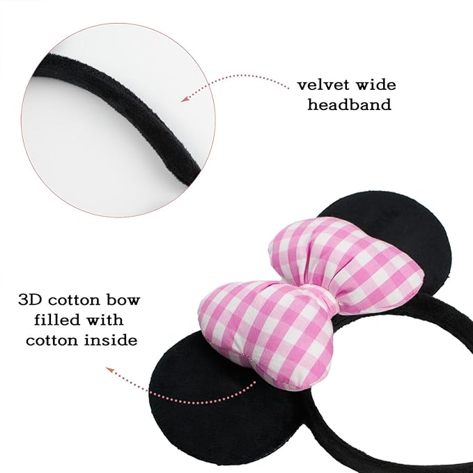 JIAHANG Mouse Ear Headband with 3D Cotton Bow, Velvet Hairband Party Decoration Headwear Hair Accessories for Women Girls