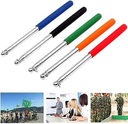 1pcs 1.2/1.6M Tour Guide Flag Pole Non-Slip Stainless Steel Extendable Teacher Pointer Banner Handheld FlagPoles(Black 120 cm)