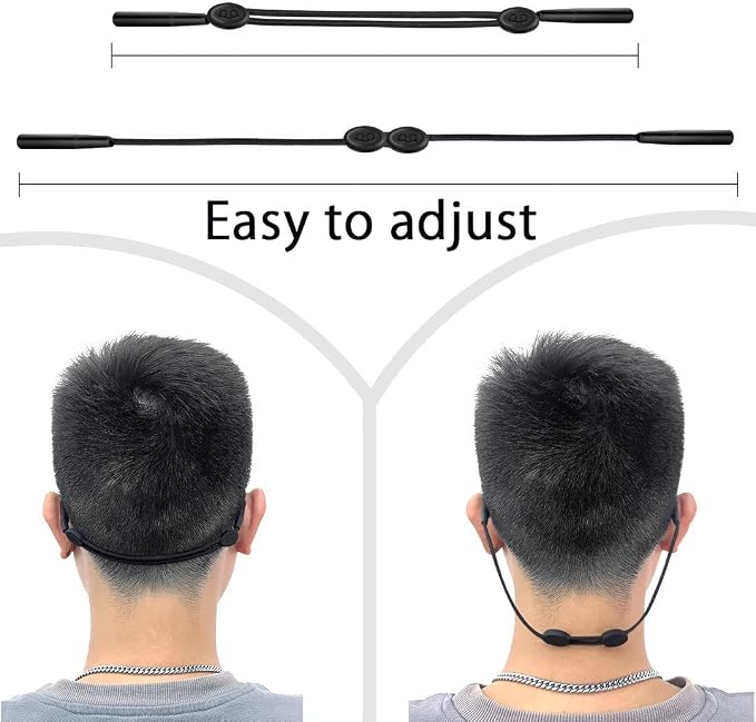 Festty Glasses Strap Sports, 3 pcs, for Kids Women Men, Adjustable, Black No Tail,Non-slip Eyeglasses Strap, Sunglasses Lanyard String Chain, Reading Eye Glasses Holders Around Neck, Eyewear Retainer
