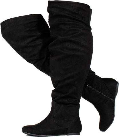 Size 9 Wide Calf RF ROOM OF FASHION Women's Over The Knee Flat Heel Slouchy Boots (Available in Regular and Wide Calf)