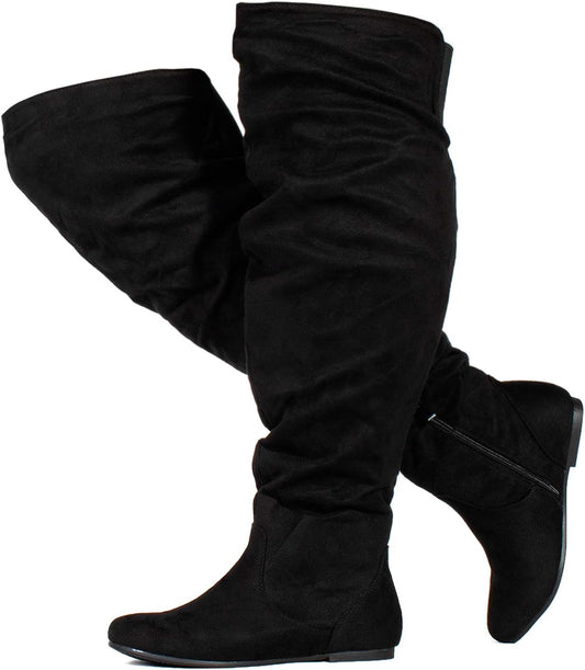 Size 9 Wide Calf RF ROOM OF FASHION Women's Over The Knee Flat Heel Slouchy Boots (Available in Regular and Wide Calf)