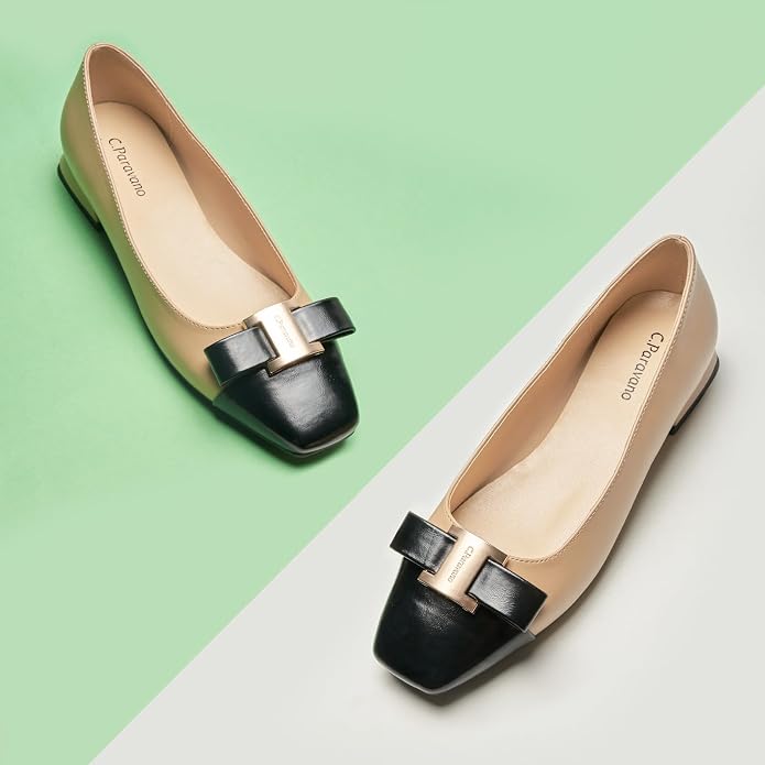 9.5 C.Paravano Flats Women | Ballet Flats | Square Toe | Dressy Casual Shoes | Two-Toned Toe, Lambskin Leather Insole, Anti-slip Grooved Sole, Classic & Chic, Comfortable Work Shoes Women, Fashion Slip On