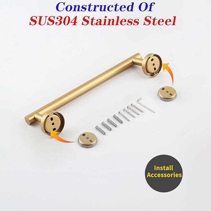 GERZWY 12-Inch Bathroom Towel Bar Modern Round Style Gold Stainless Steel Hand Towel Holder Wall Mount AG1101C30.5-BE