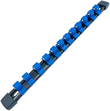 1/2-Inch Drive ABS Socket Organizer, Heavy Duty Socket Racks, Socket Holder Kit 1/2-Inch x 12 Clips Premium Quality Socket Clip Rail Holder(1/2-Blue)