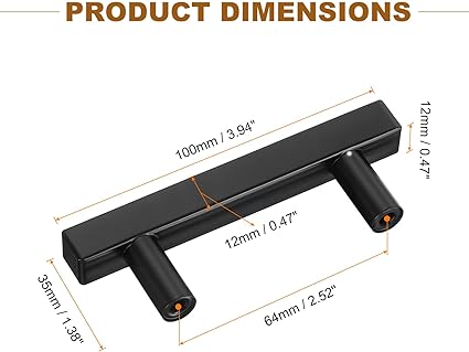 uxcell Kitchen Cabinet Handles, 1Pcs 4" - Stainless Steel Square Cabinet Pulls with Screws, Brushed Drawers Handles for Furniture Wardrobe Door (Black)
