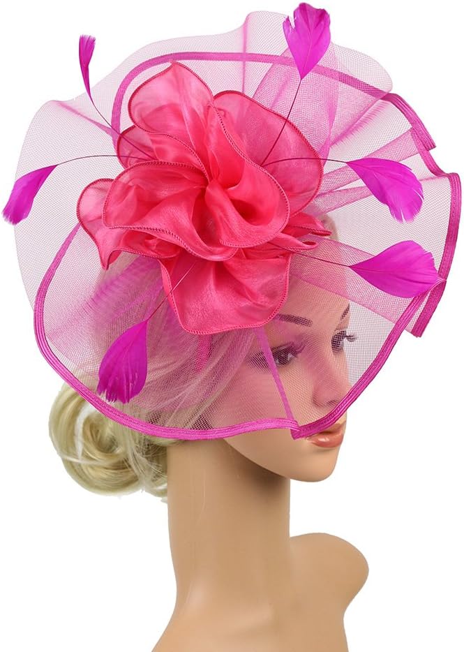 Bridal Fascinators Headband Tea Party Hat Fascinator Feather Mesh Net Veil Party Hats Flower with Clip and Hairband
