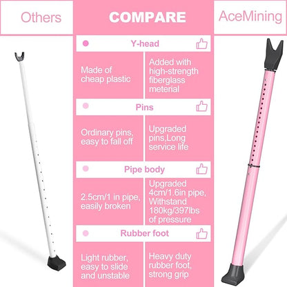 AceMining Upgraded Door Security Bar  Sliding Patio Bar, Heavy Duty Stoppers Adjustable Jammer for Home, Apartment, Travel (1 Pack,Pink)