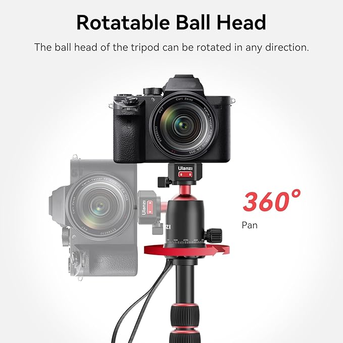 ULANZI TT31 - Quick release camera tripod with claw, folding aluminum tripod and monopod, detachable 360 ball head and QR plate with reversible legs of 180, payload of 33