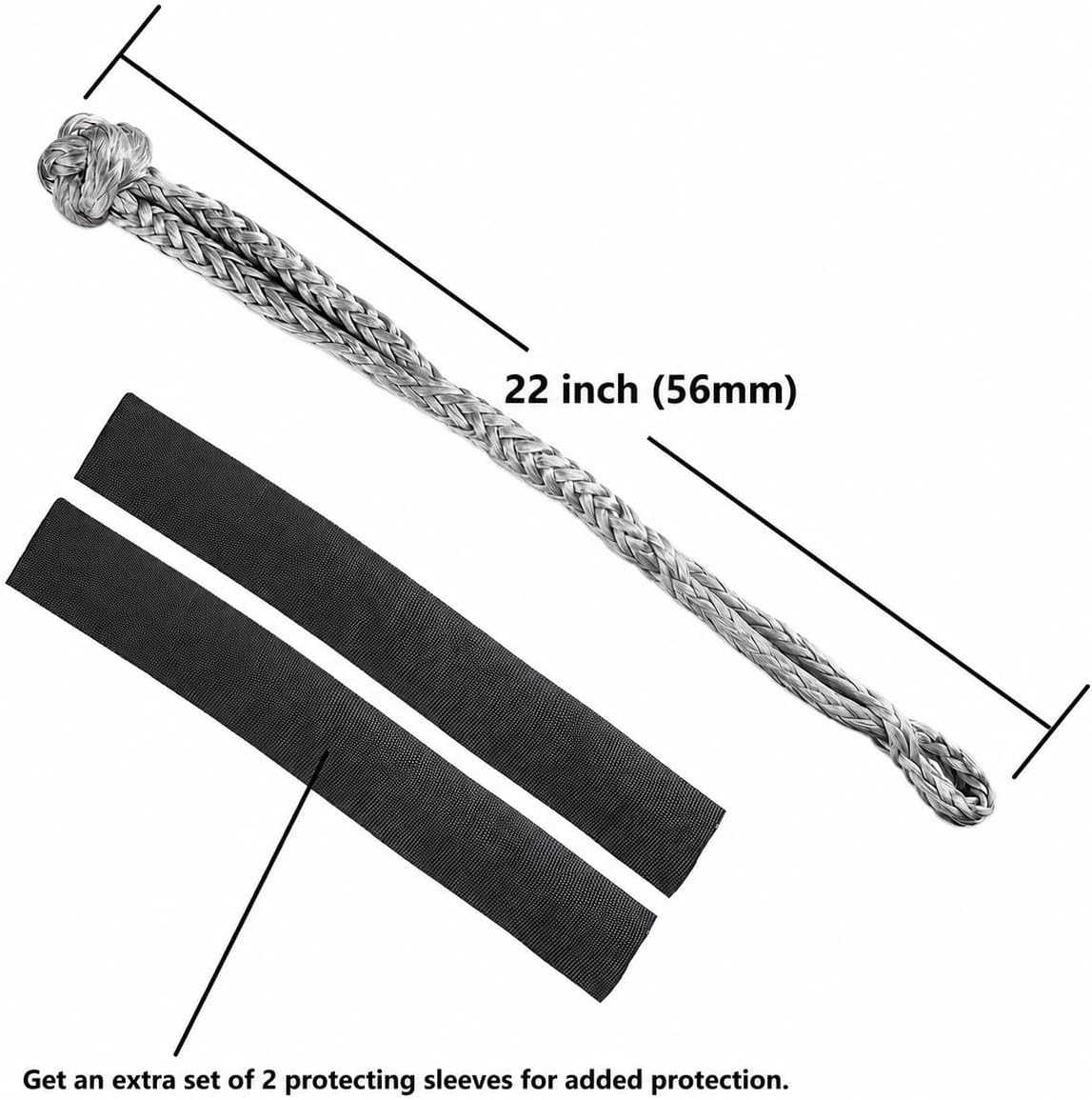 2Pcs Synthetic Soft Shackle 1/2 Inch x 22 Inch (56,000lbs Breaking Strength) with Extra Sleeves (Gray)