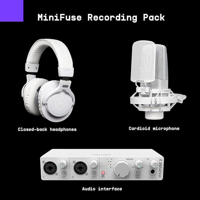 Arturia MiniFuse Recording Pack Ñ USB Audio Interface Bundle with Condenser Microphone, Headphones, and Creative Software for Recording, Streaming, and Podcasting