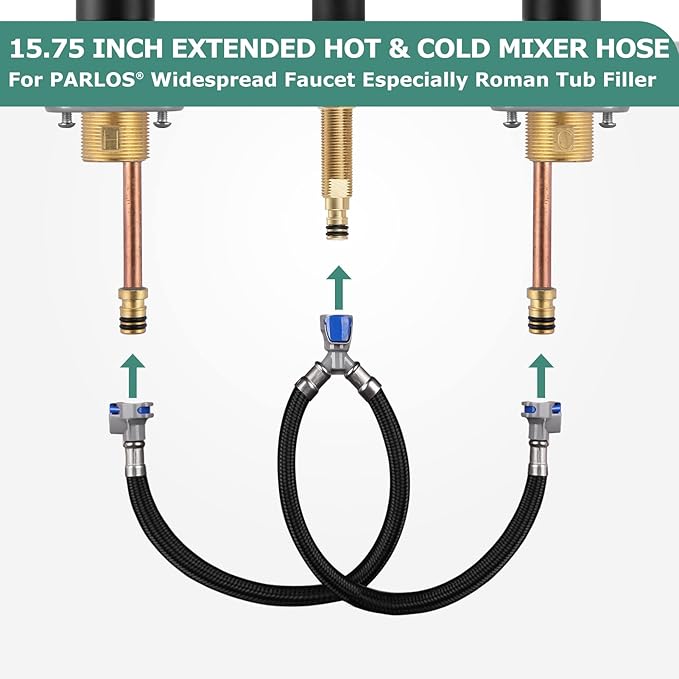 15.75 Inch Extended Quick Connect Hose Hot  Cold Water Mixer Line with Snap-in Buckle for PARLOS Widespread Faucet Roman Tub Filler, 2109301
