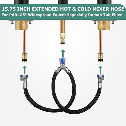 15.75 Inch Extended Quick Connect Hose Hot  Cold Water Mixer Line with Snap-in Buckle for PARLOS Widespread Faucet Roman Tub Filler, 2109301