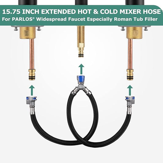 15.75 Inch Extended Quick Connect Hose Hot  Cold Water Mixer Line with Snap-in Buckle for PARLOS Widespread Faucet Roman Tub Filler, 2109301