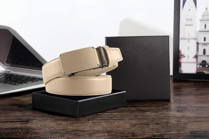 Ratchet Belt Dress Adjustable 1 3/8" Genuine Leather Designer Belt, Size Length Can be Cut, with Gift Box
