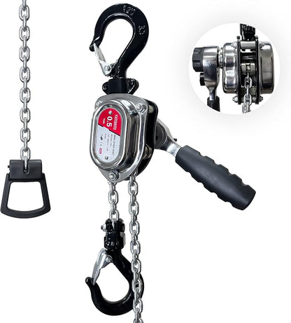 YATOINTO 1/2 Ton 1100lbs Chrome Mini Lever Block 3M 10Ft Come Along Manual Chain Hoist Steel G80 Puller Hoist with Hook for Building
