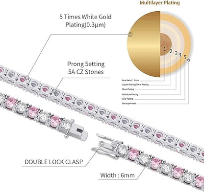 JINAO 6MM Tennis Chain Necklace 18k Gold Plated 1 Row Lab Simulated Diamond Iced Out Cubic Zirconia Chain Men's Hip hop Tennis Choker Necklace Chain for Men Women