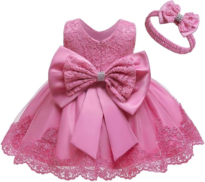 0-6T Toddler Baby Girl Embroidered Tutu Ball Gown Lace Dresses with Headwear.