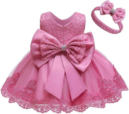 0-6T Toddler Baby Girl Embroidered Tutu Ball Gown Lace Dresses with Headwear.