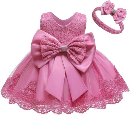 Toddler Girls' Embroidered Lace Tutu Ball Gown Dress with Headwear