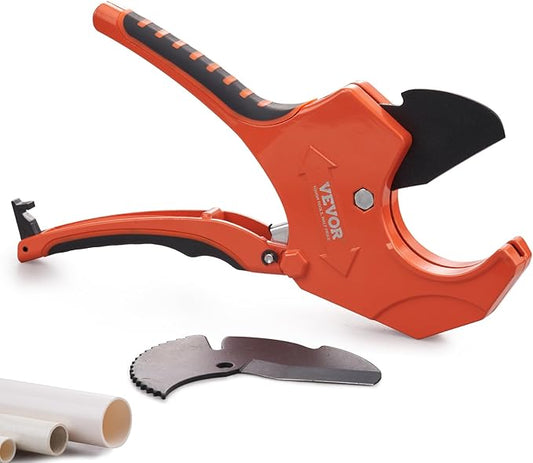 VEVOR PVC Pipe Cutter, Up to 2-12" O.D. Ratchet Pipe Cutter Heavy Duty, Professional Tube Cutting Tool with SK5 Steel Blade  Ergonomic Handle, Uses for PVC, CPVC, PP-R, PEX, PE, Rubber Hose