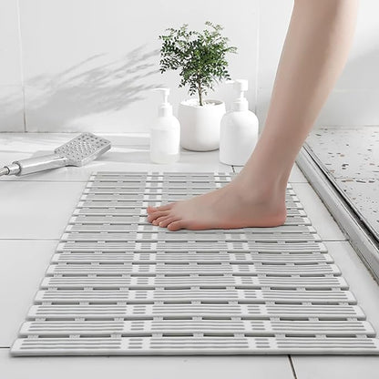Non Slip Bathtub Mat,Soft Rubber Non Slip Shower Mats,Comfortable for Feet,Simple Design,Easy Clean,Quick Drying,with Sturdy Suction Cup,for Slippery Surfaces (Grey-White,68  40cm26.77  15.75in)