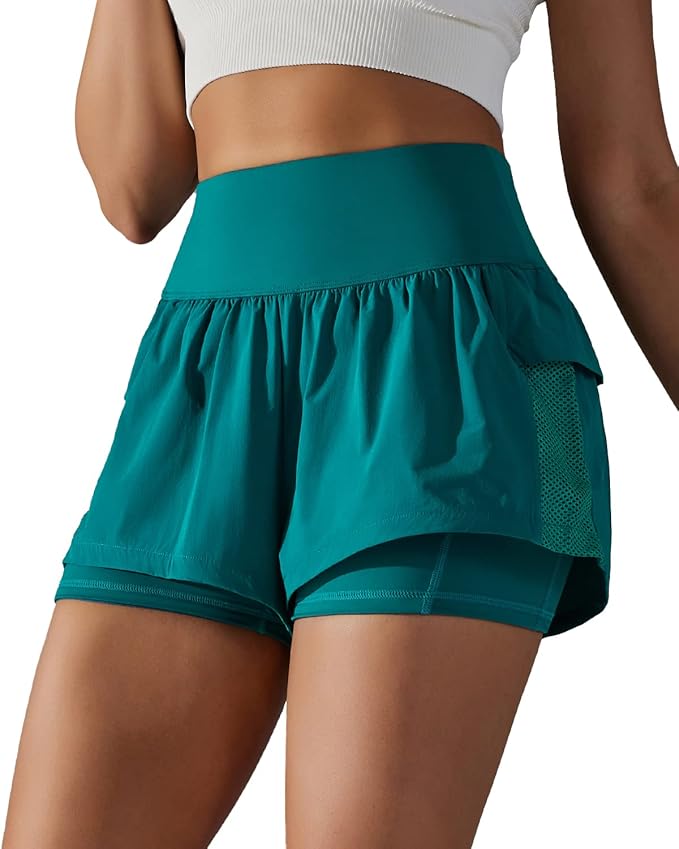 Iserkafe Athletic Shorts for Women Running Shorts Gym Yoga High Waisted Elastic Waistband Spandex Workout Shorts