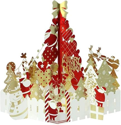 Christmas Tree Card, Greeting Cards, Hollow Bronzing Love Tree Blessing Card 3D Pop Up Card, Pop Up Christmas Cards,