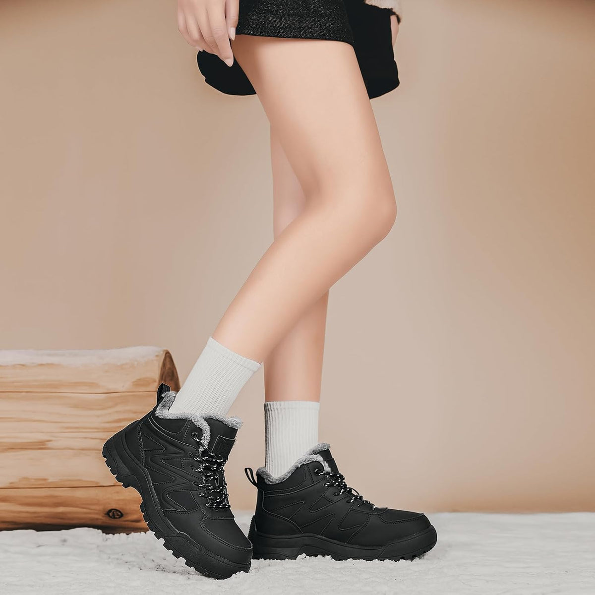 Qiucdzi Winter Boots for Women Snow Boot with Warm Fur Lined Anti-Slip Ankle Booties Walking Shoes Non-Slip Outdoor Trekking Shoes
