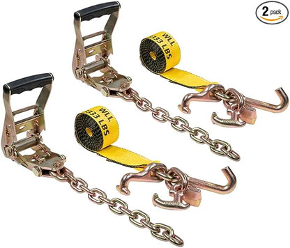 Mytee Products (1 Pack 2" Chain Ratchet Straps w/RTJ Tie Down Roll Back Tow Truck Car Hauler